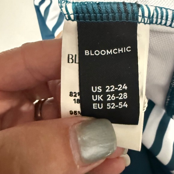 BloomChic Plus Size One Piece Swimsuit Floral Striped Crisscross Front Teal Blue - Picture 7 of 9